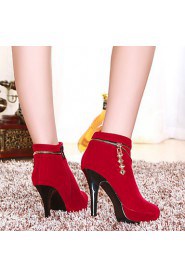 Women's Shoes Faux Stiletto Heel Fashion Boots/Round Toe Boots Dress/Casual Black/Red
