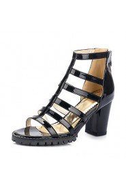 Women's Shoes Patent Leather Chunky Heel Platform / Open Toe Sandals Party & Evening / Dress / Casual Black / White