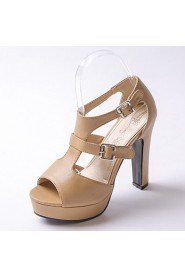 Women's Shoes Chunky Heel Peep Toe / Platform Sandals Wedding / Party & Evening / Dress Black / White / Almond