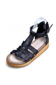 Women's Shoes Leather Flat Heel Slingback / Comfort / Open Toe Sandals Dress / Casual Black / White / Silver