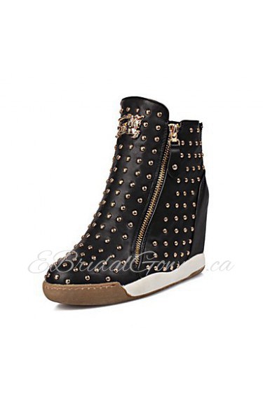 Women's Shoes Leatherette Wedge Heel Round Toe Fashion Sneakers Athletic / Casual Black / Red / White