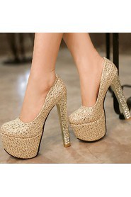 Women's Shoes Leatherette Chunky Heel Heels / Round Toe Heels Wedding / Party & Evening / Dress Silver / Goldb-5