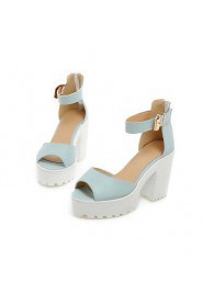 Women's Shoes Leatherette Chunky Heel Heels / Peep Toe / Platform Sandals Dress / Casual Blue / Pink / White