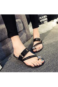 Women's Shoes Leatherette Flat Heel Comfort Sandals / Slippers Outdoor / Casual Black / Silver / Gold