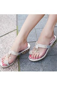Women's Shoes Chunky Heel Toe Ring Slippers Dress Silver/Gold