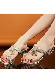 Women's Shoes Chunky Heel Toe Ring Slippers Dress Silver/Gold