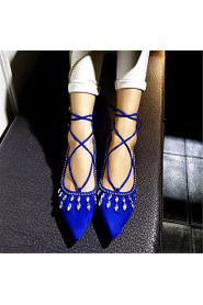 Women's Shoes Velvet Flat Heel Mary / Pointed Toe Flats Party & Evening / Dress / Casual Black / Blue / Red