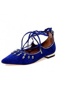 Women's Shoes Velvet Flat Heel Mary / Pointed Toe Flats Party & Evening / Dress / Casual Black / Blue / Red