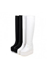 Women's Shoes Customized Materials / Leatherette Flat Heel Platform / Fashion Boots Boots Dress / Casual Black / White