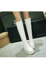 Women's Shoes Customized Materials / Leatherette Flat Heel Platform / Fashion Boots Boots Dress / Casual Black / White
