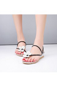 Women's Shoes Leather Wedge Heel Wedges / Toe Ring Sandals Outdoor / Dress / Casual Black / Silver