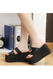 Women's Shoes Toepost Flange Simple Wedge Heel Comfort Sandals Dress Black / White