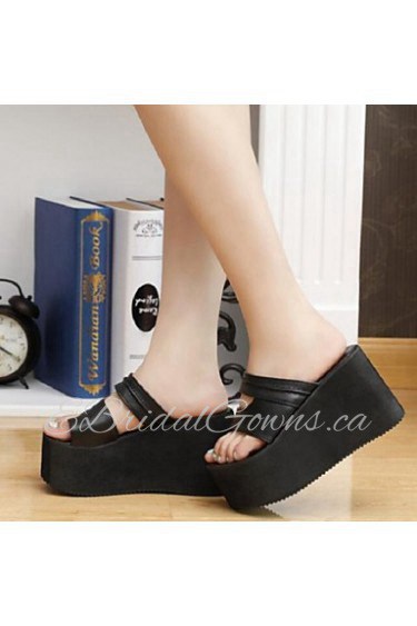 Women's Shoes Toepost Flange Simple Wedge Heel Comfort Sandals Dress Black / White