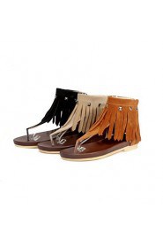 Women's Shoes Fleece Flat Heel Fashion Boots / Open Toe Sandals Dress / Casual Black / Yellow / Beige