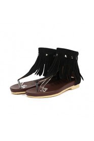 Women's Shoes Fleece Flat Heel Fashion Boots / Open Toe Sandals Dress / Casual Black / Yellow / Beige