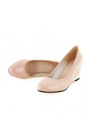 Women's Shoes Patent Leather Wedge Heel Round Toe Heels Dress / Casual Black / Pink / White / Beige
