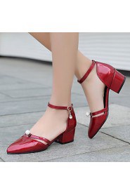 Women's Shoes Patent Leather Chunky Heel Heels / Pointed Toe / Square Toe Heels Casual Black / Pink / White / Burgundy