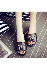 Women's Shoes Flat Heel Peep Toe Slippers Outdoor / Casual Black / White