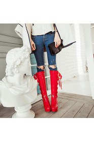 Women's Shoes Patent Leather Chunky Heel Platform / Fashion Boots / Round Toe Boots Dress / Casual Black / Red / White