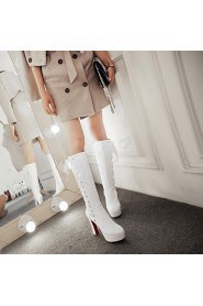 Women's Shoes Patent Leather Chunky Heel Platform / Fashion Boots / Round Toe Boots Dress / Casual Black / Red / White