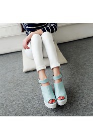Women's Shoes Leatherette Chunky Heel Peep Toe Sandals Outdoor / Dress / Casual Blue / Pink / White