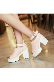 Women's Shoes Leatherette Chunky Heel Peep Toe Sandals Outdoor / Dress / Casual Blue / Pink / White