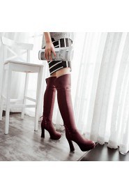 Women's Shoes Chunky Heel / Fashion Boots / Round Toe Boots Dress / Casual Black / Burgundy / Blue