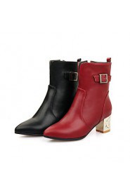 Women's Shoes Synthetic Chunky Heel Fashion Boots / Basic Pump Boots Outdoor / Office & Career / Casual Black / Red