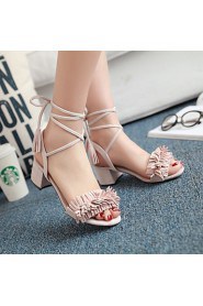 Women's Shoes Leatherette Chunky Heel Open Toe Sandals Outdoor / Dress / Casual Black / Pink / Red / Gray