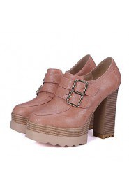 Women's Shoes Leatherette Chunky Heel Heels / Square Toe Heels Outdoor / Dress / Casual Black / Pink / Gray / Beige