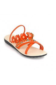 Women's Shoes Leatherette Flat Heel Mary Sandals Casual Black / Blue / Beige / Orange