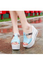 Women's Shoes Leatherette Wedge Heel Wedges / Slippers Sandals Casual Black / Blue / White