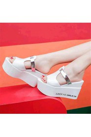 Women's Shoes Leatherette Wedge Heel Wedges / Slippers Sandals Casual Black / Blue / White
