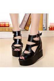 Women's Shoes Leatherette Wedge Heel Wedges Sandals Outdoor / Casual Black / White / Silver