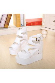 Women's Shoes Leatherette Wedge Heel Wedges Sandals Outdoor / Casual Black / White / Silver