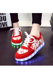 Women's Shoes Leatherette Flat Heel Round Toe Fashion Sneakers Outdoor / Casual / Athletic Black / Red