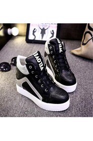 Women's Shoes Leatherette Wedge Heel Wedges Fashion Sneakers Outdoor / Casual Black / White