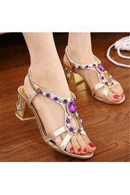 Women's Shoes Leatherette Chunky Heel Heels Sandals Outdoor / Casual Gold