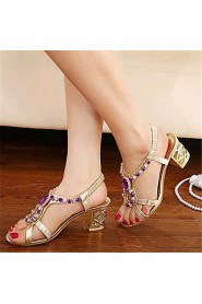 Women's Shoes Leatherette Chunky Heel Heels Sandals Outdoor / Casual Gold