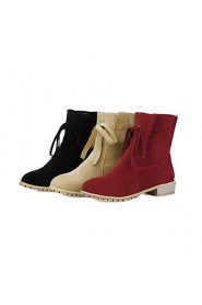 Women's Shoes Fleece Chunky Heel Fashion Boots/Round Toe Boots Dress/Casual Black/Red/Beige