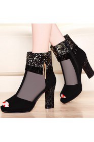 Women's Shoes Leatherette Cone Heel Heels Sandals Wedding / Party & Evening / Dress Black / Navy