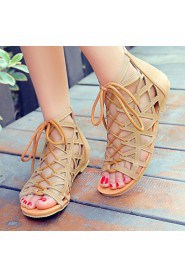 Women's Shoes Heel Peep Toe / Toe Ring Sandals Outdoor / Dress Black / Almond