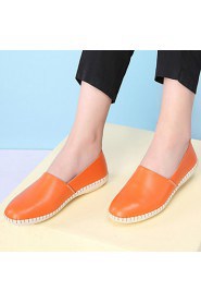 Women's Shoes Leather Flat Heel Round Toe Loafers Outdoor / Casual Black / Yellow / Red / Orange / Burgundy