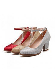 Women's Shoes Synthetic Chunky Heel Heels/Basic Pump Pumps/Heels Office & Career/Dress/Casual Red/Silver/Gold