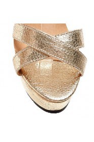 Women's Shoes Leatherette Stiletto Heel Peep Toe Sandals Outdoor / Dress / Casual Black / Silver / Gold