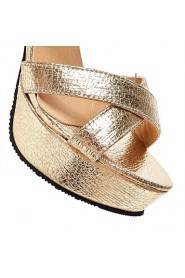 Women's Shoes Leatherette Stiletto Heel Peep Toe Sandals Outdoor / Dress / Casual Black / Silver / Gold