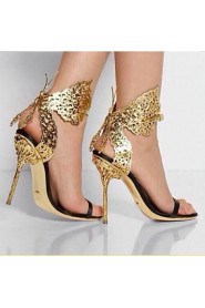 Women's Shoes Leather Stiletto Heel Heels / Pointed Toe Sandals Wedding / Party & Evening / Dress Silver / Gold