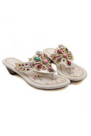 Women's Shoes Chunky Heel Flip Flops Sandals with Rhinestone Shoes