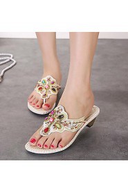 Women's Shoes Chunky Heel Flip Flops Sandals with Rhinestone Shoes