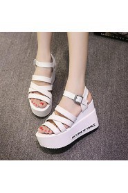 Women's Shoes Campagus Buckle Band Casual Wedge Heel Comfort Sandals Dress White / Silver